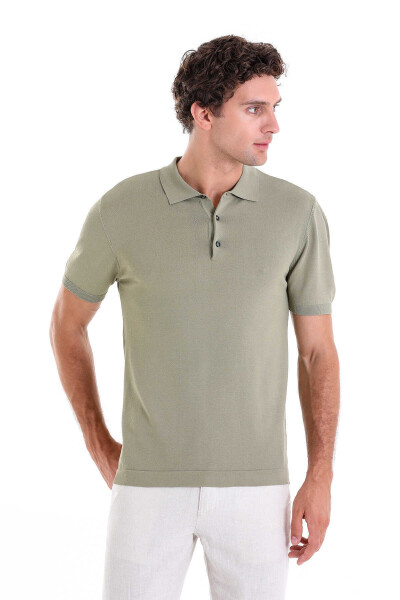 Yeşil Comfort Fit Polo Yaka Rayon Tişört - 4