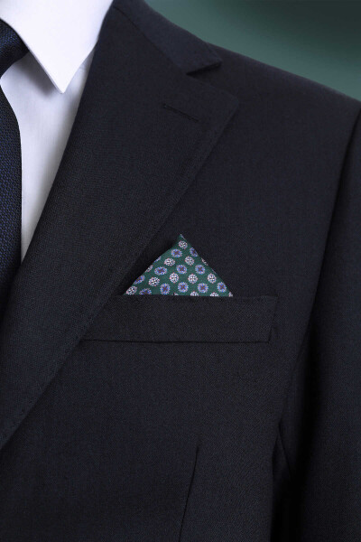 Yeşil Desenli Klasik Saten Cep Mendili - 2