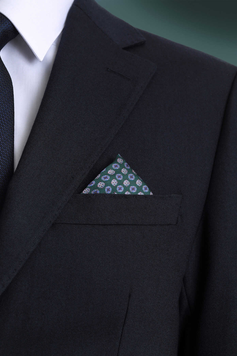 Yeşil Desenli Klasik Saten Cep Mendili - Hatem Saykı (1)