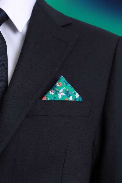 Yeşil Desenli Klasik Saten Cep Mendili - 2