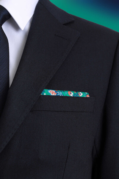 Yeşil Desenli Klasik Saten Cep Mendili - 3