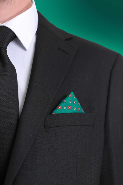 Yeşil Desenli Klasik Saten Cep Mendili - 2