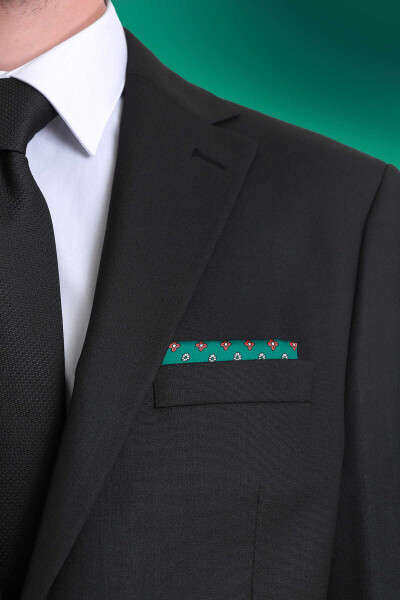 Yeşil Desenli Klasik Saten Cep Mendili - 3