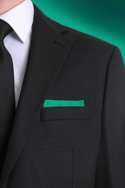 Yeşil Desenli Klasik Saten Cep Mendili - 3