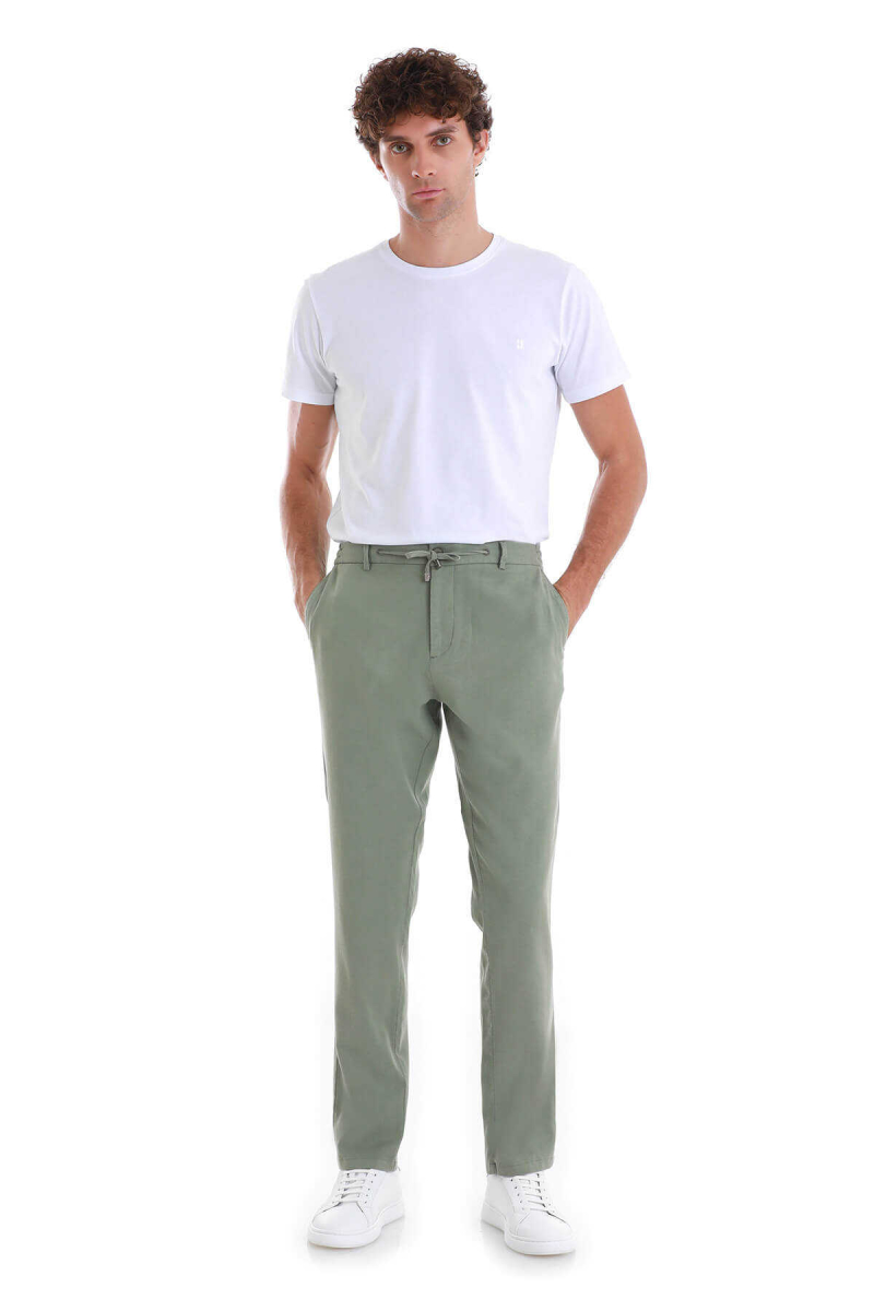 Yeşil Dinamik Fit Düz Yandan Cepli Pamuklu Jogger Pantolon - Hatem Saykı