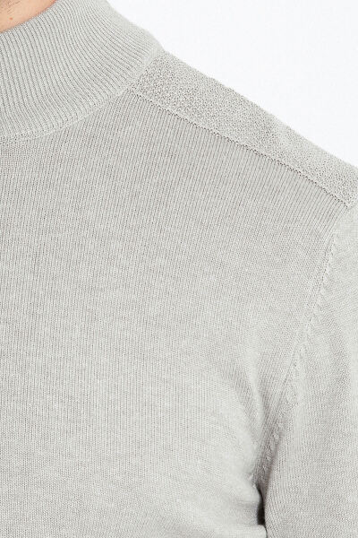 Gri Regular Fit Yarım Balıkçı Yaka Pamuklu Triko Kazak - 8