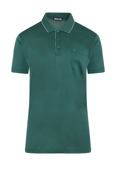 Yeşil Klasik Fit 100% Pamuk Merserize Polo Yaka Tişört - 1