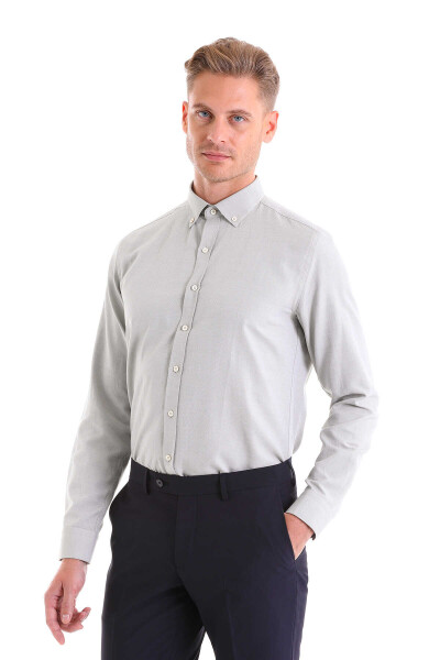 Yeşil Comfort Fit Pamuklu Düğmeli Yaka Uzun Kollu Casual Gömlek - 3