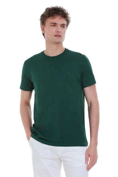 Yeşil Regular Fit 100% Pamuk Bisiklet Yaka Tişört - HTML