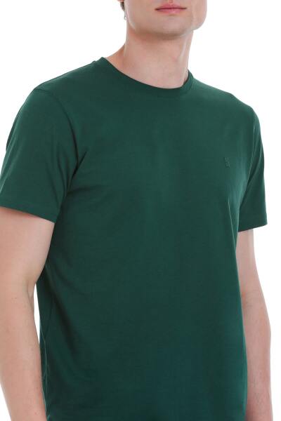 Yeşil Regular Fit 100% Pamuk Bisiklet Yaka Tişört - 4