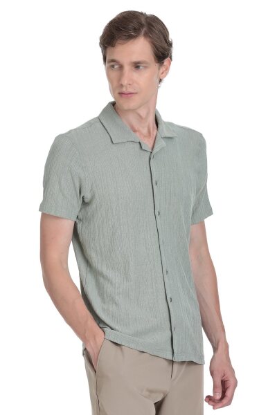 Yeşil Regular Fit Apaş Yaka Gömlek - 3