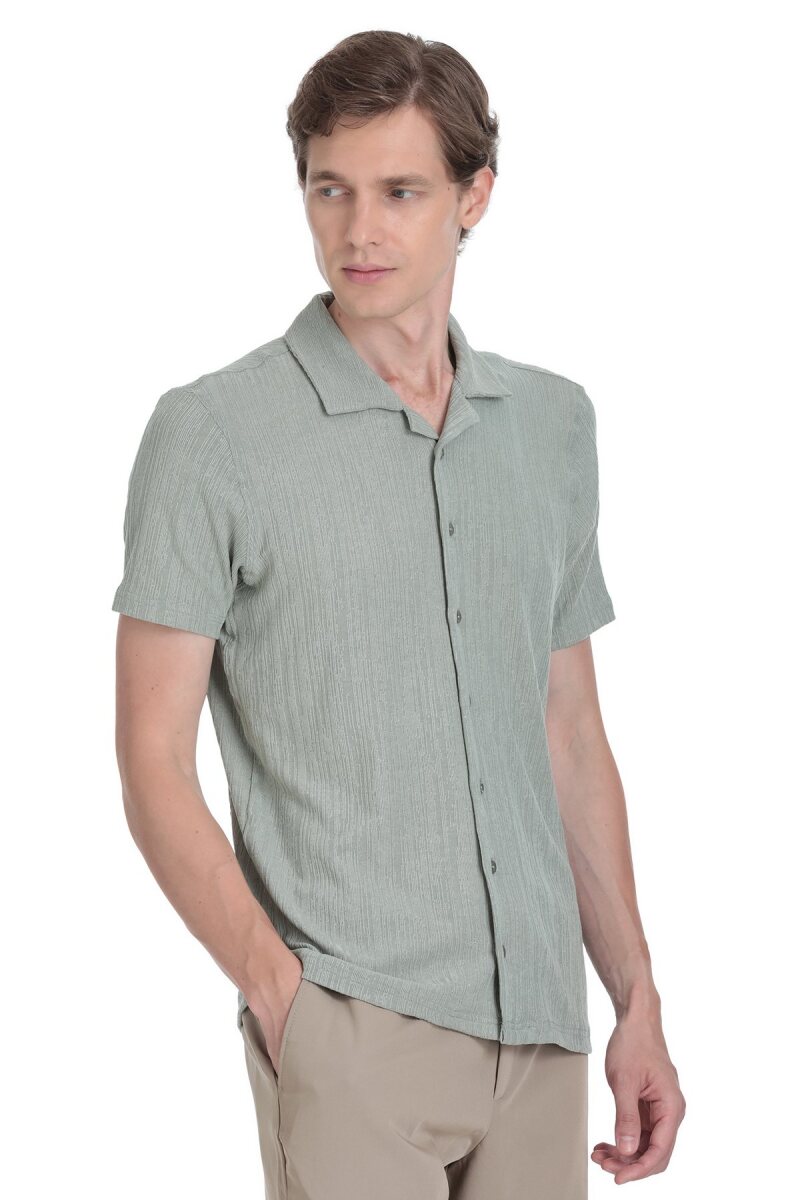 Yeşil Regular Fit Apaş Yaka Gömlek - Saykı (1)