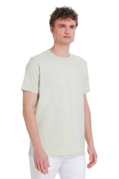 Yeşil Regular Fit Bisiklet Yaka Pamuklu Tişört - 3