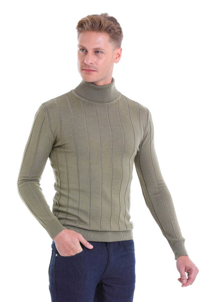 Yeşil Comfort Fit Fitilli Balıkçı Yaka Yünlü Kazak - 2