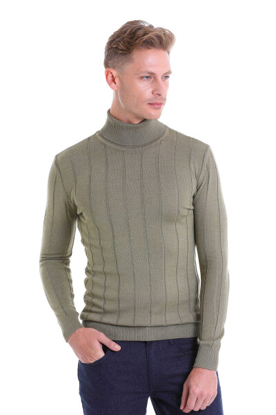 Yeşil Comfort Fit Fitilli Balıkçı Yaka Yünlü Kazak - 3