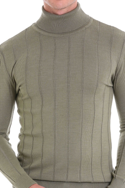 Yeşil Comfort Fit Fitilli Balıkçı Yaka Yünlü Kazak - 5