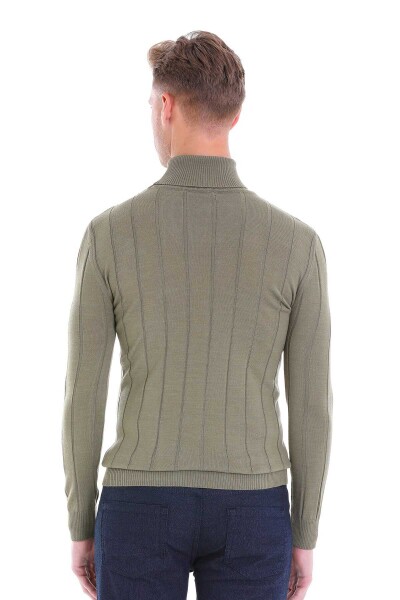 Yeşil Comfort Fit Fitilli Balıkçı Yaka Yünlü Kazak - 6