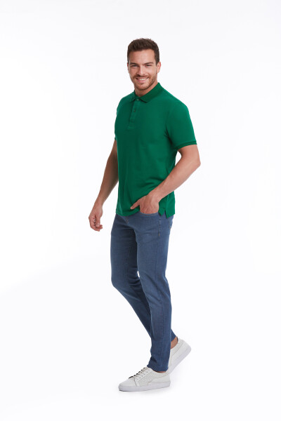 Yeşil Regular Fit 100% Pamuk Polo Yaka Tişört - 4