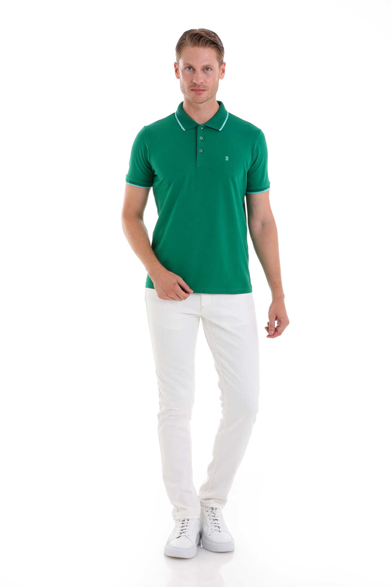 Yeşil Regular Fit 100% Pamuk Polo Yaka Tişört - HTML (1)