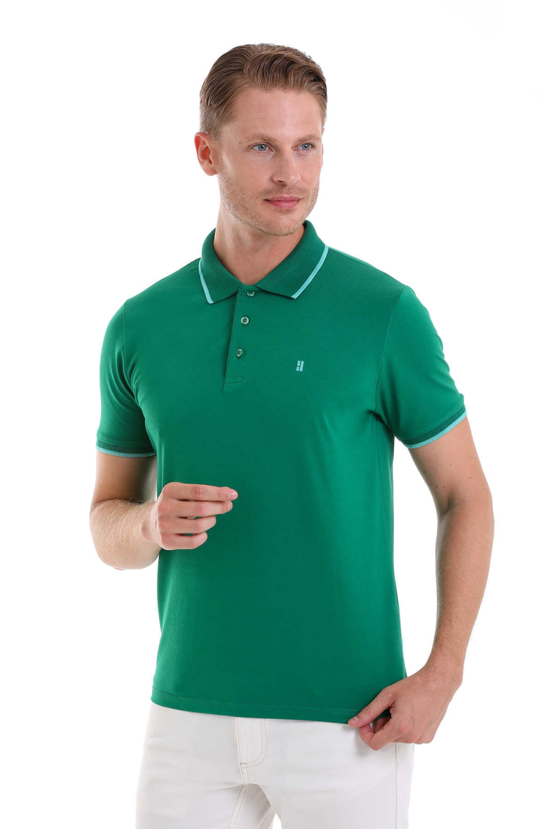 Yeşil Regular Fit 100% Pamuk Polo Yaka Tişört - HTML (1)