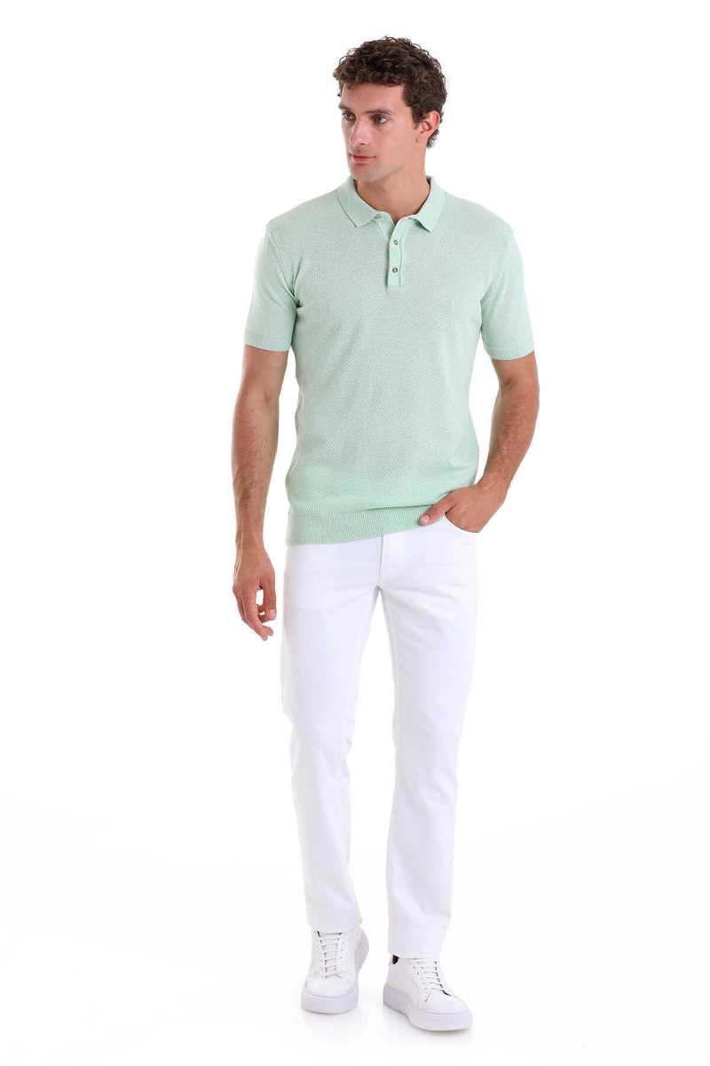 Yeşil Regular Fit jakarlı Pamuklu Polo Yaka Tişört - Hatem Saykı (1)