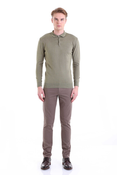 Yeşil Comfort Fit Polo Yaka Yünlü Kazak - 4