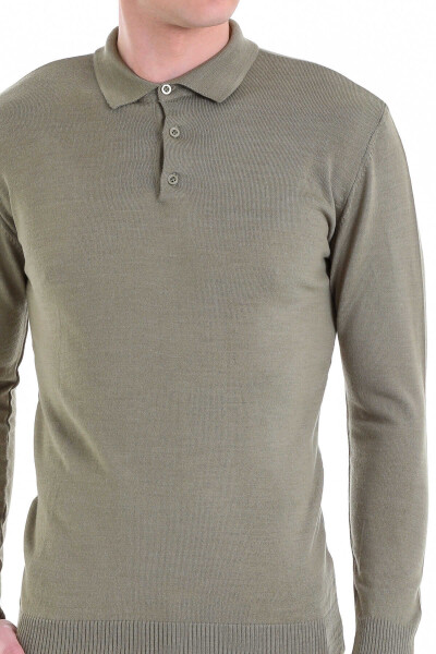 Yeşil Comfort Fit Polo Yaka Yünlü Kazak - 5