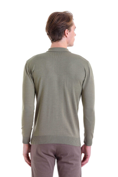 Yeşil Comfort Fit Polo Yaka Yünlü Kazak - 6