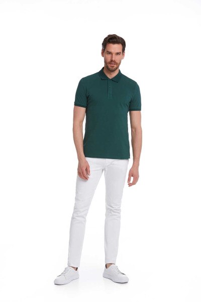 Yeşil Regular Fit 100% Pamuk Polo Yaka Tişört - 6
