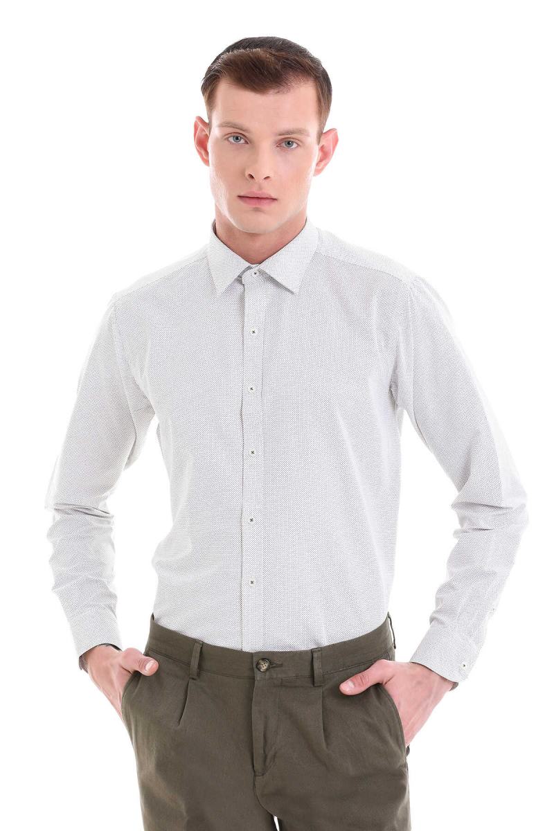 Yeşil Slim Fit Baskılı Pamuklu Slim Yaka Uzun Kollu Klasik Gömlek - Hatemoğlu