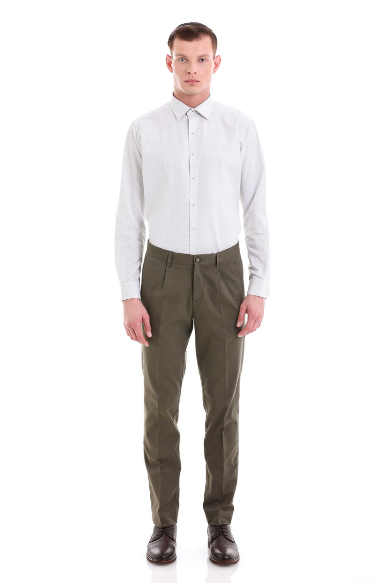 Yeşil Slim Fit Baskılı Pamuklu Slim Yaka Uzun Kollu Klasik Gömlek - Hatemoğlu (1)