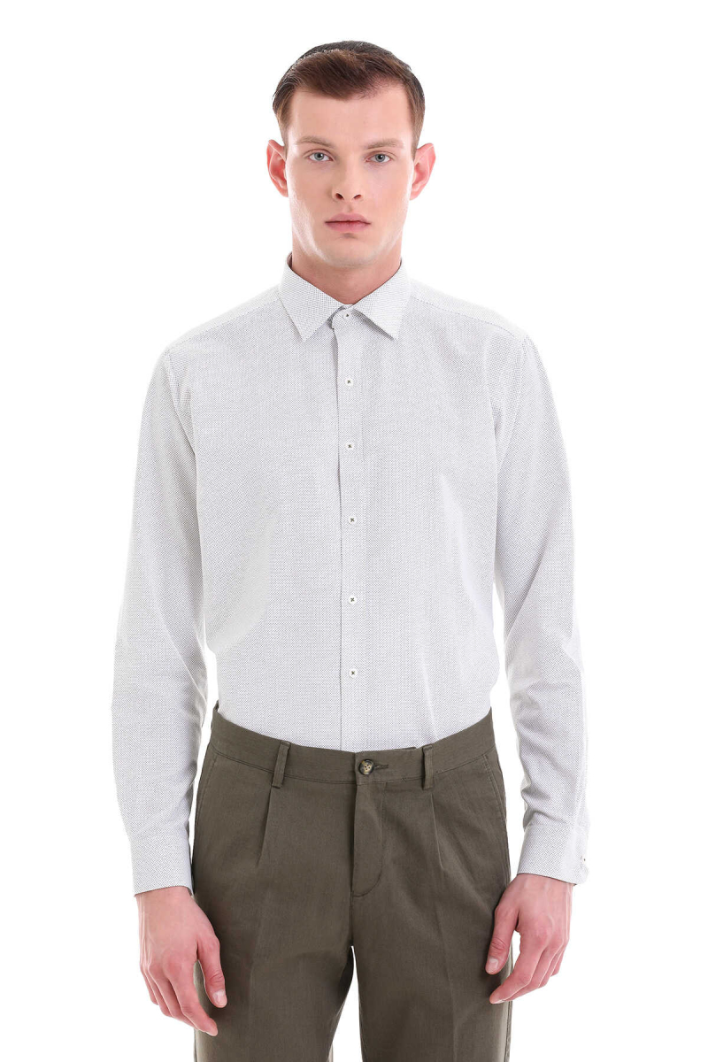 Yeşil Slim Fit Baskılı Pamuklu Slim Yaka Uzun Kollu Klasik Gömlek - Hatemoğlu (1)