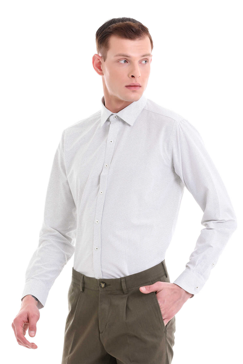 Yeşil Slim Fit Baskılı Pamuklu Slim Yaka Uzun Kollu Klasik Gömlek - Hatemoğlu (1)