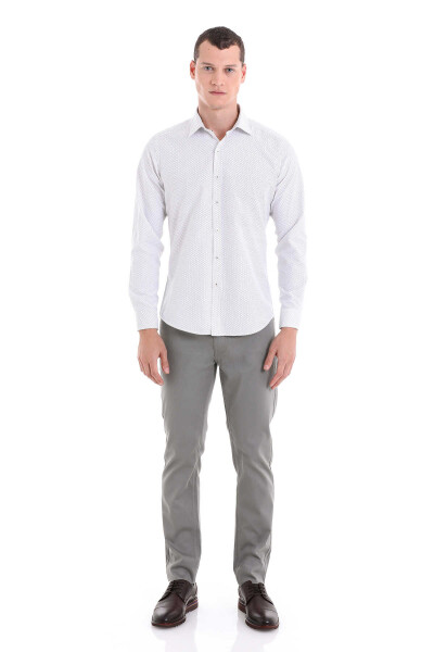 Yeşil Slim Fit Baskılı Pamuklu Uzun Kollu Klasik Gömlek - 2