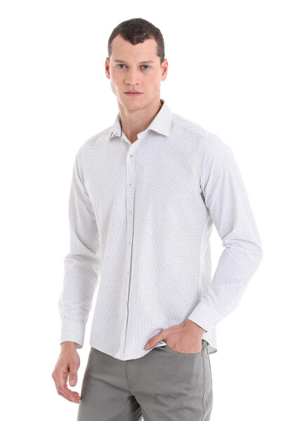 Yeşil Slim Fit Baskılı Pamuklu Uzun Kollu Klasik Gömlek - 4