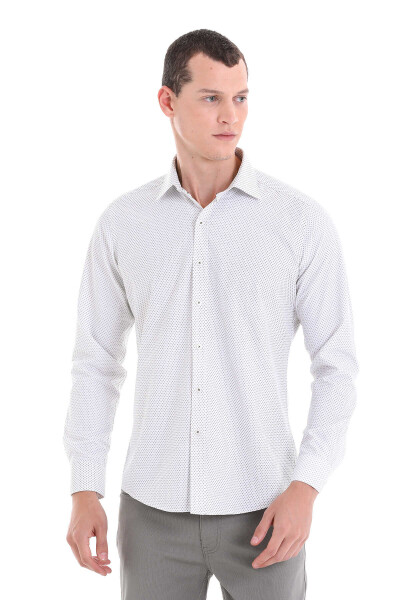 Yeşil Slim Fit Baskılı Pamuklu Uzun Kollu Klasik Gömlek - 3