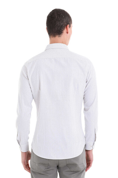 Yeşil Slim Fit Baskılı Pamuklu Uzun Kollu Klasik Gömlek - 5