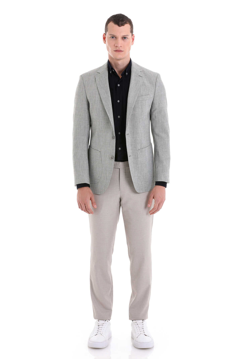 Yeşil Slim Fit Desenli Mono Yaka Casual Ceket - HTML (1)