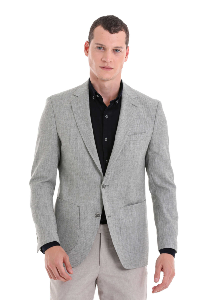 Yeşil Slim Fit Desenli Mono Yaka Casual Ceket - HTML