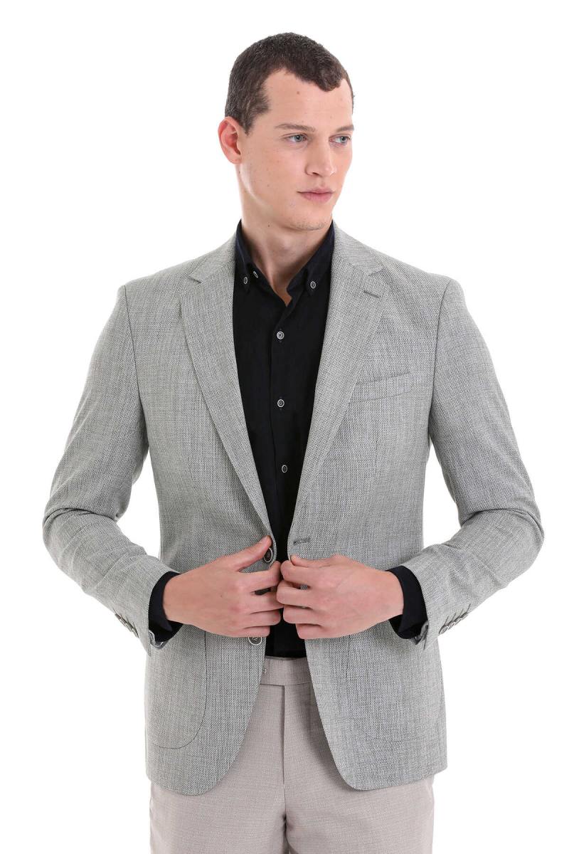 Yeşil Slim Fit Desenli Mono Yaka Casual Ceket - HTML (1)