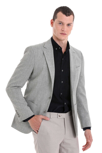 Yeşil Slim Fit Desenli Mono Yaka Casual Ceket - 4