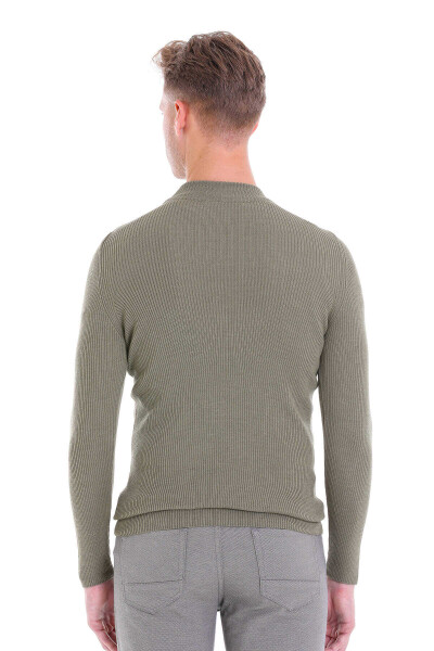 Yeşil Slim Fit Fitilli Yarım Balıkçı Yaka Yünlü Kazak - 5
