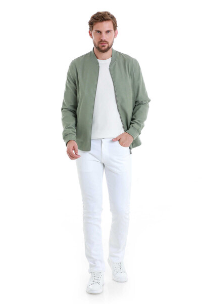 Yeşil Slim Fit Dik Yaka Basic Mevsimlik Mont - 2