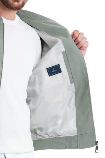 Yeşil Slim Fit Dik Yaka Basic Mevsimlik Mont - 5