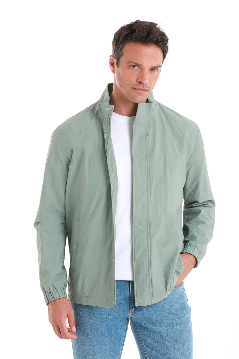 Yeşil Slim Fit Düz Dik Yaka Mevsimlik Mont - HTML (1)