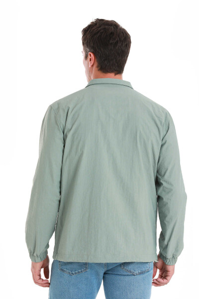 Yeşil Slim Fit Düz Dik Yaka Mevsimlik Mont - 9
