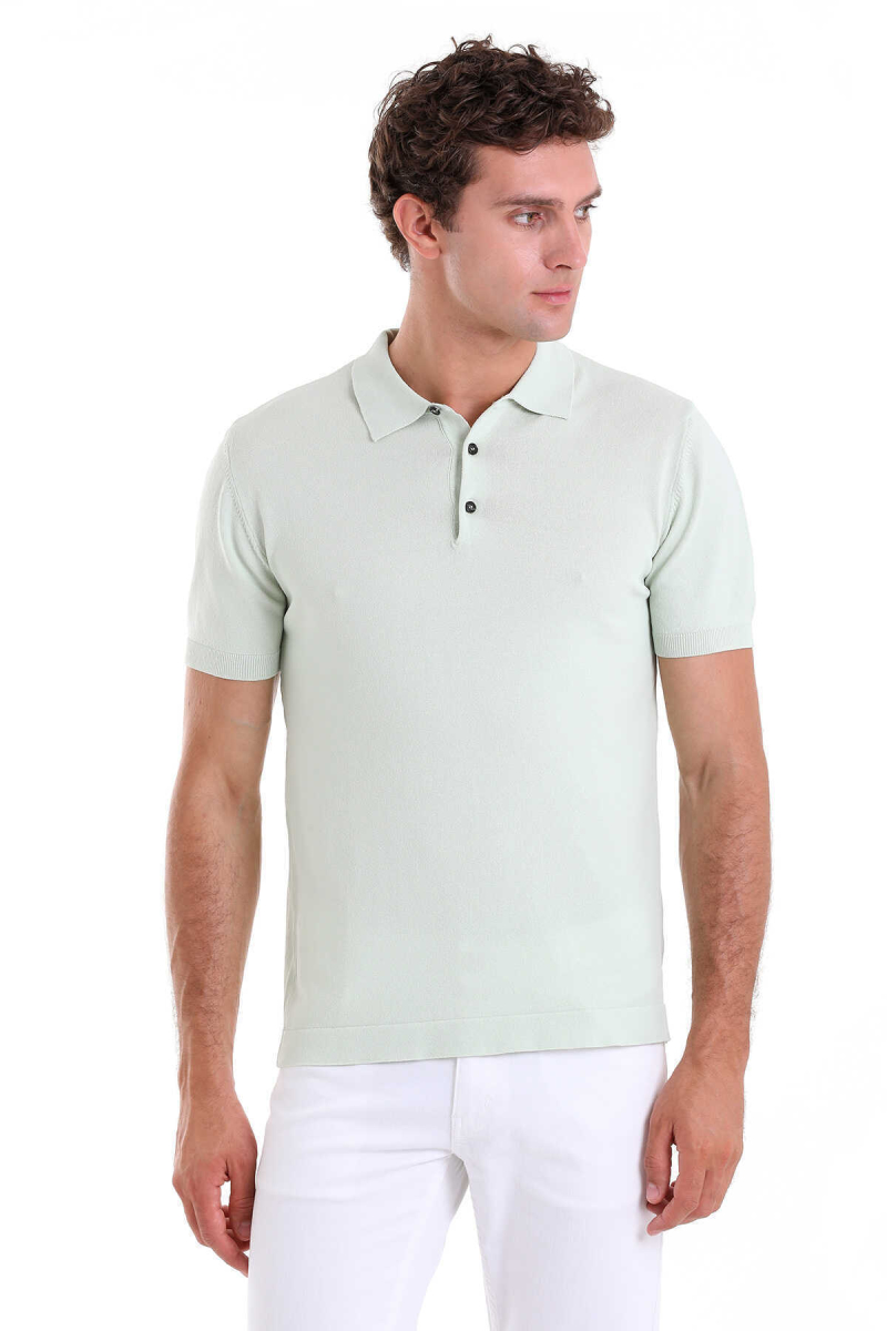 Yeşil Comfort Fit Polo Yaka Rayon Tişört - Hatem Saykı