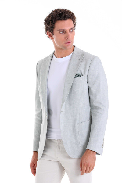Yeşil Slim Fit Sivri Yaka Casual Keten Ceket - 2