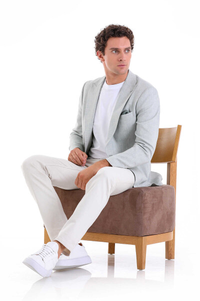 Yeşil Slim Fit Sivri Yaka Casual Keten Ceket - 5