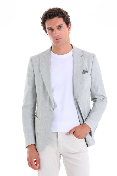 Yeşil Slim Fit Sivri Yaka Casual Keten Ceket - 3
